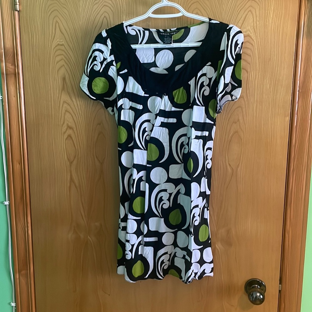 Antilia Femme | black white green waist tied top | size L